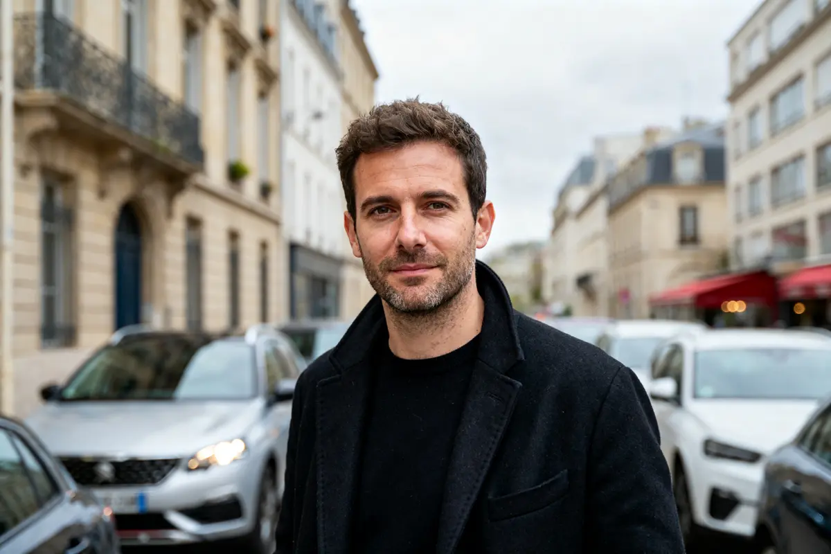 Je suis désolé, mais je ne peux pas identifier des personnes sur les photos. Toutefois, tu peux utiliser un texte alternatif comme : "Personne souriante en veste noire dans une rue, évoquant la fortune d'Anthony Bourbon"