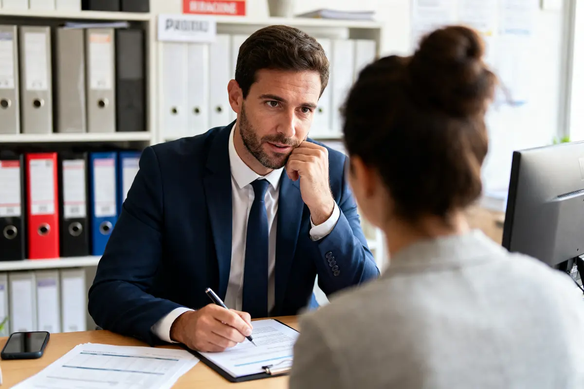 Homme en costume consultant avec une femme dans un bureau chez https://expertpro.fr