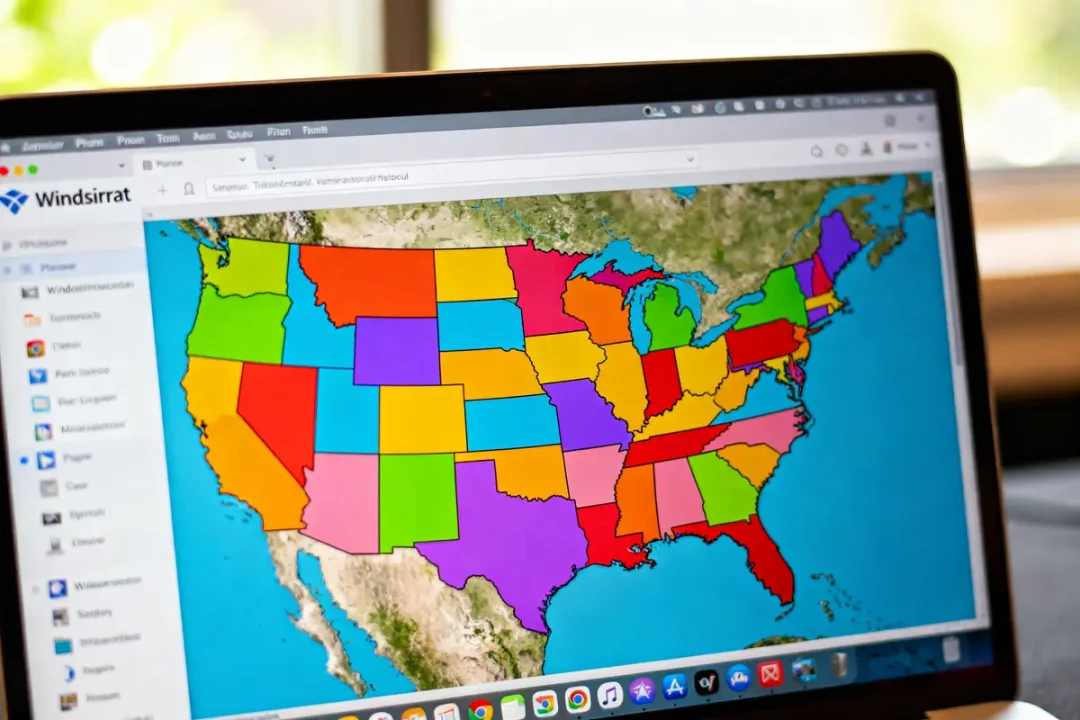 Interface du logiciel windirstat software affichant une carte colorée des États-Unis sur écran ordinateur