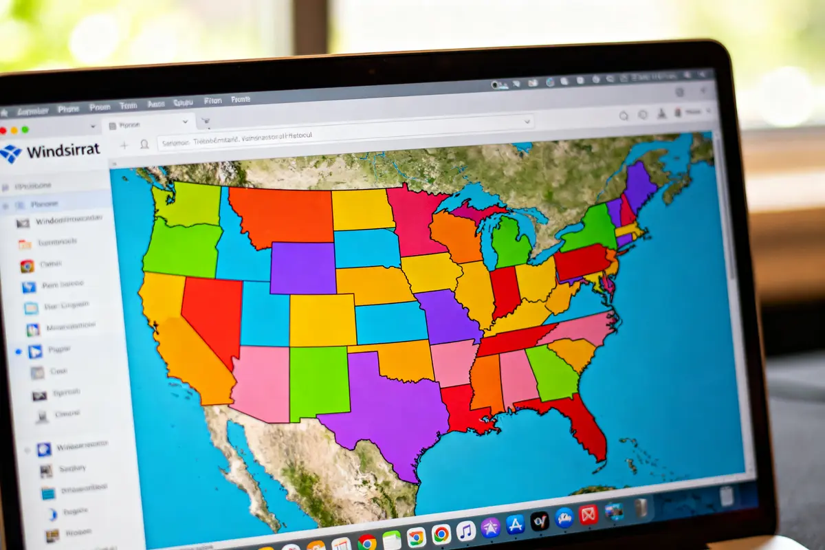 Interface du logiciel windirstat software affichant une carte colorée des États-Unis sur écran ordinateur
