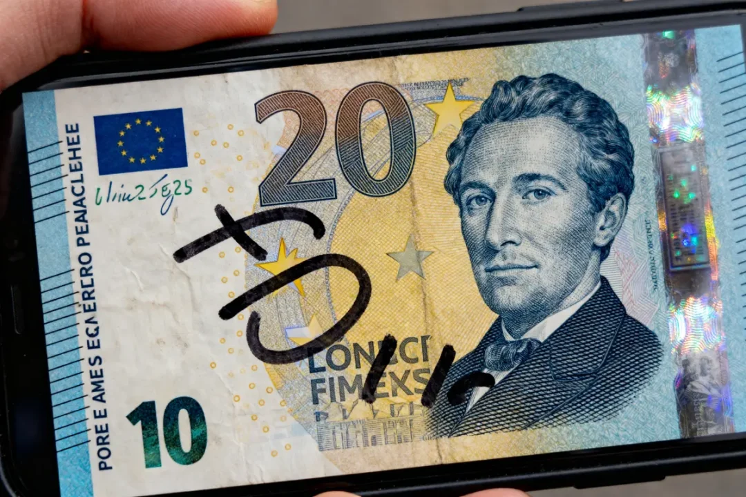 Billet marqué au feutre noir avec un gros chiffre inscrit en diagonale