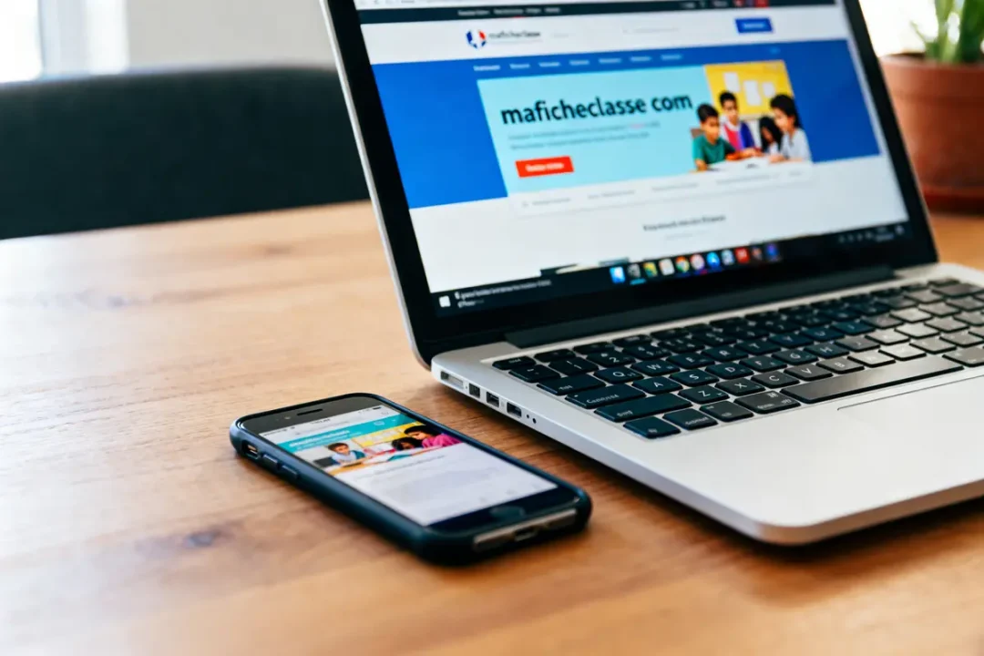 Ordinateur et smartphone affichant le site éducatif maficheclasse com sur écran