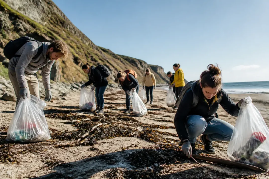 Des bénévoles nettoient une plage pour l'association écologique Blog Écolo