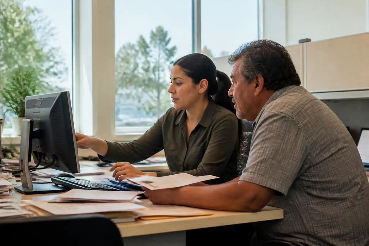 Deux personnes travaillent sur ordinateur au bureau d'EDD Agency en collaboration efficace.